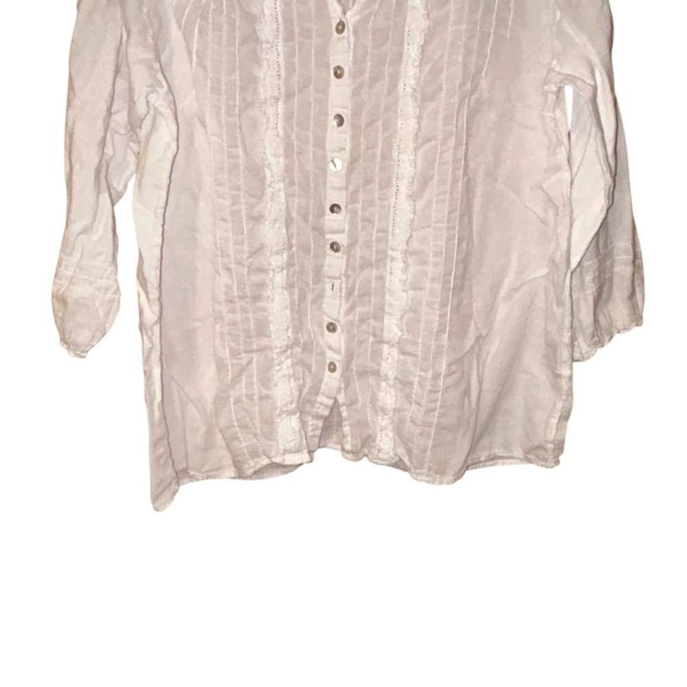 JP and Mattie Womens White Pintuck Front Blouse Cotton Small Boho Peasant Top - Picture 4 of 7